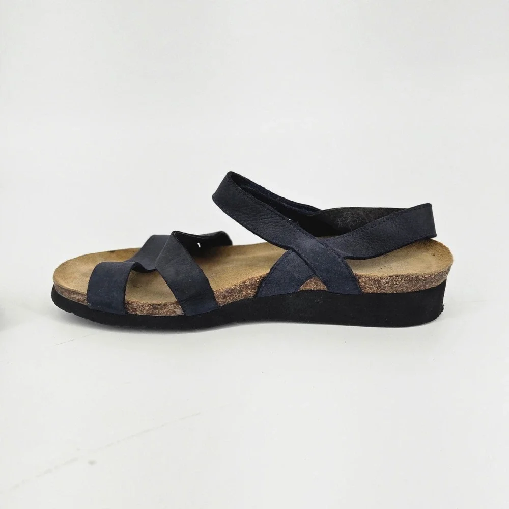 Naot Kayla Black Matte Strappy Cork Wedge Comfort Slingback Sandals Size EU 39